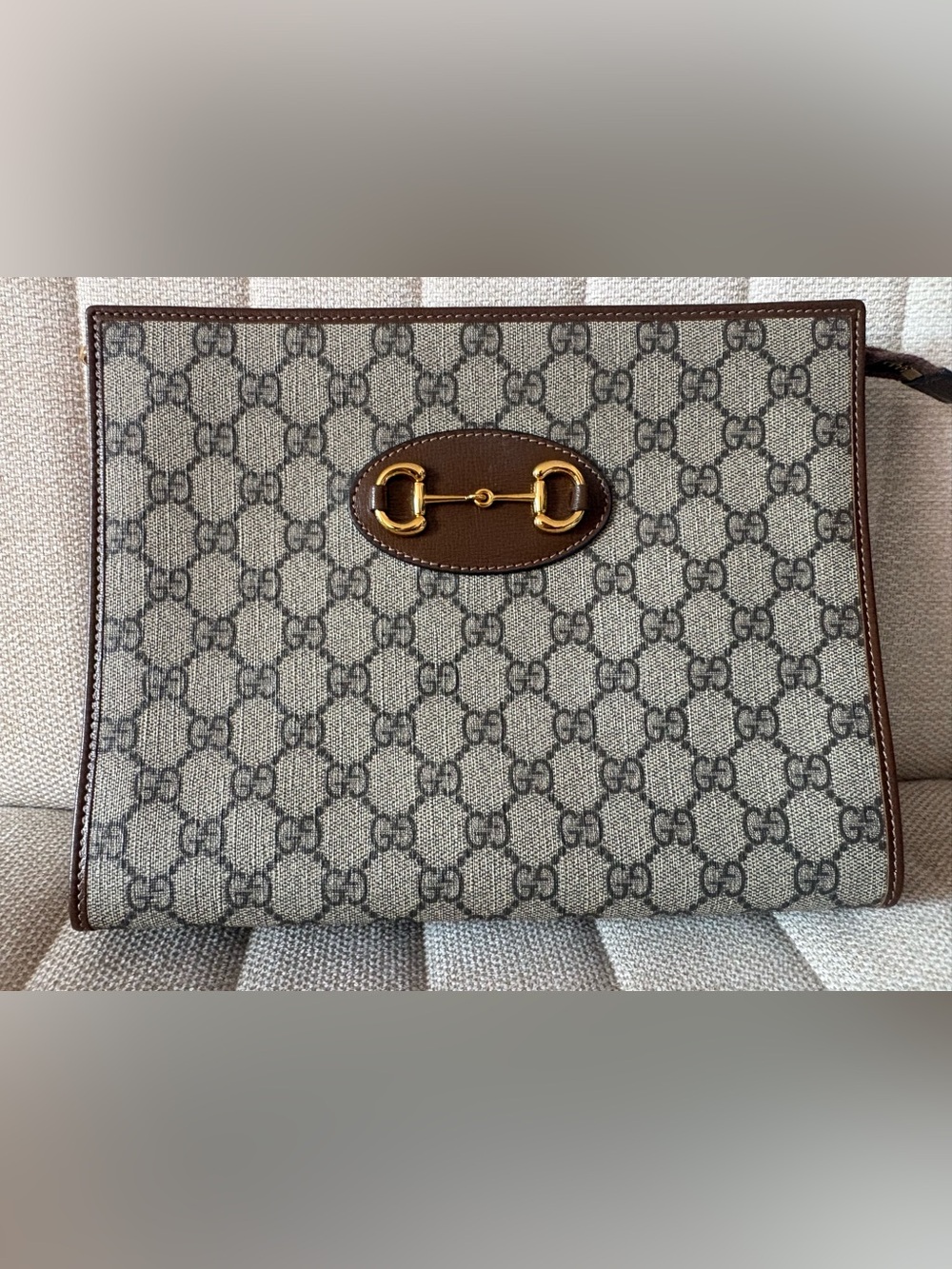 Gucci Beige GG Canvas Horsebit Clutch
